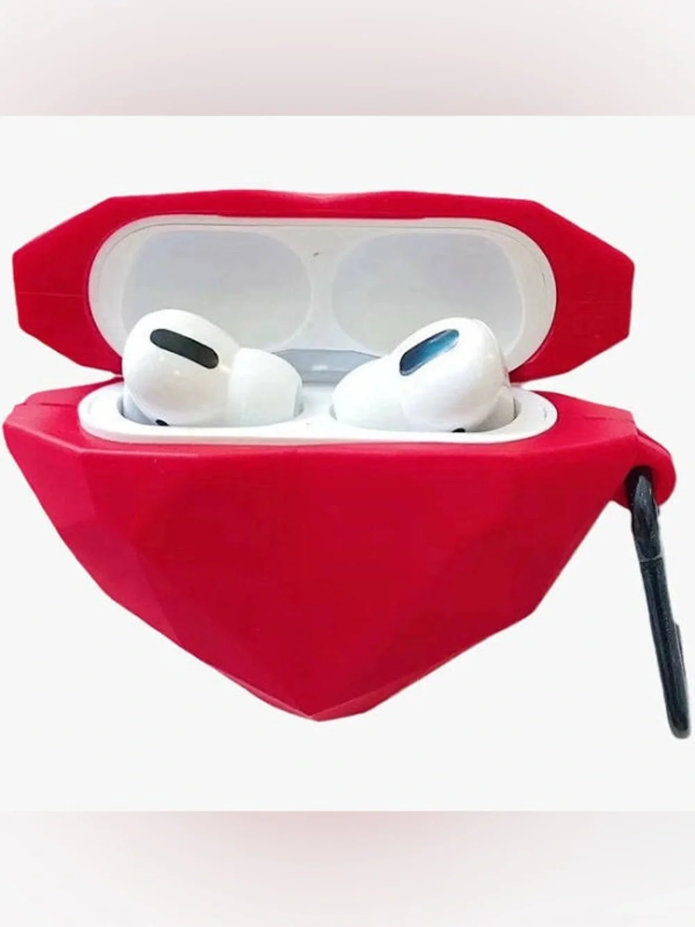 Red Geometric Heart AirPods Case with Carabiner